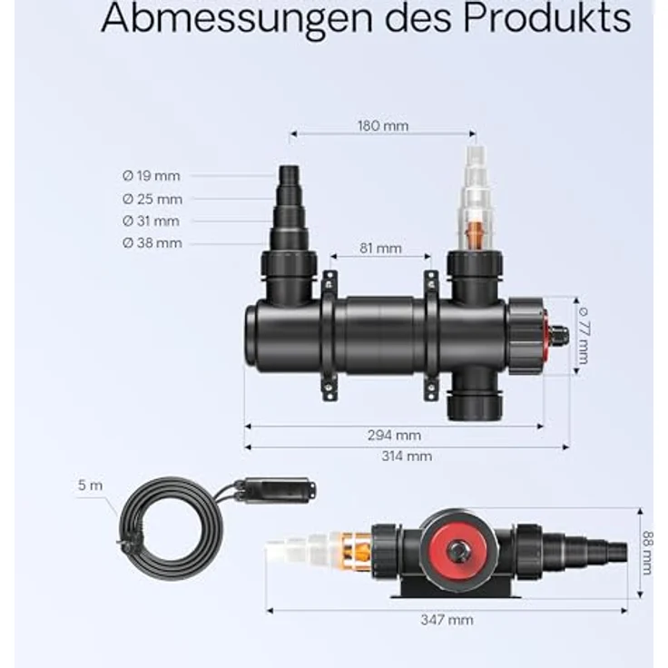 SunSun CUV-111 Teichklärer 1700 l/h / 11 W UVC, Wasserklärer mit UV-Lampe zur Algenbekämpfung, Teichfilter & Teichpumpe. – Bild 3