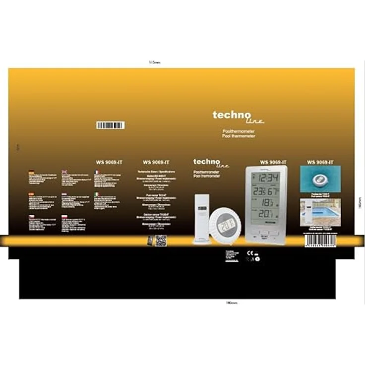 WS9069 Funkpoolsensor inklusive Außensender und Station, Innentemperatur, Außentemperatur, Innenluftfeuchte, Wassertemperatur, für Pool, Teich, Außenanlage – Bild 2