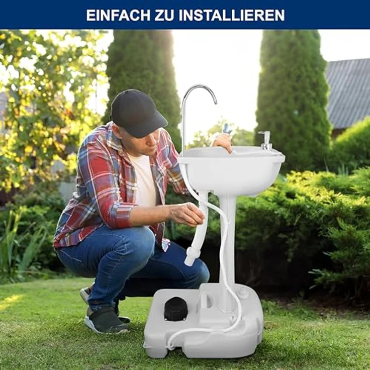SereneLife Camping Waschbecken mit 19L Wassertank, Fußpumpe & Handtuchhalter, freistehendes Garten Spülbecken, mobile Waschstation, Wasserspender & Camping Zubehör – Bild 4