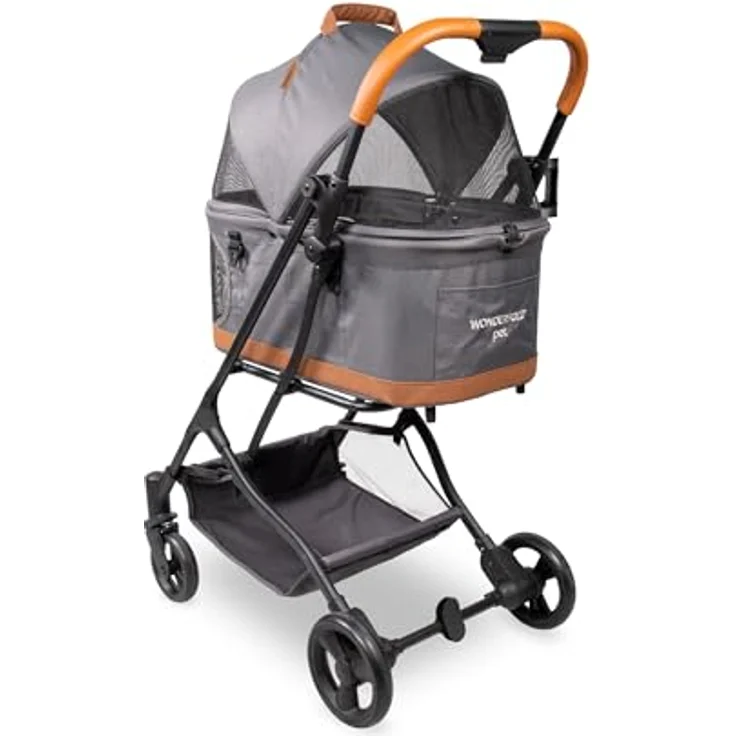 Wonderfold P2, Hunde-Transportbox 3-in-1 Buggy mit doppelten Eingängen, Mesh-Belüftung und herausnehmbarer Bodenmatte, grau – Bild 4
