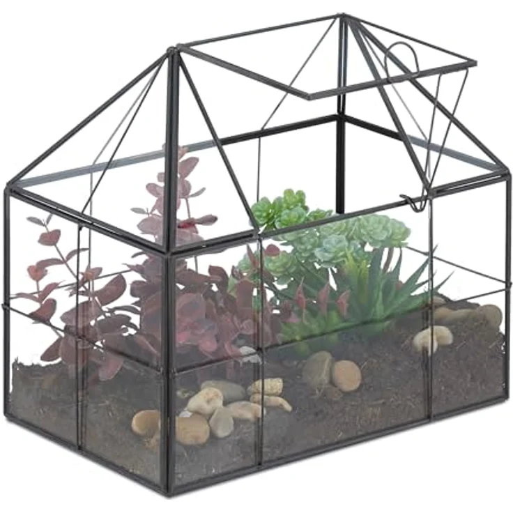 Relaxdays Pflanzenterrarium aus Glas Hausform, Minigewächshaus für Sukkulenten und Moos, in verschiedenen Farben, 21 x 23 x 14 cm – Bild 1