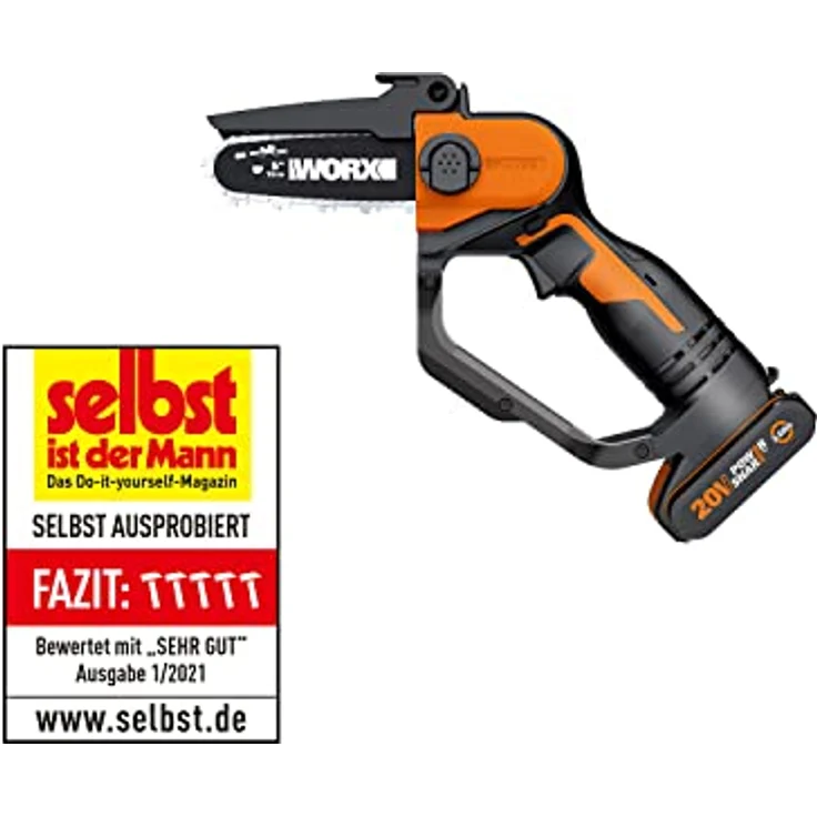 Worx Akku-Kettensäge 20V Einhand Ketten- u. Astsäge, 12cm Schwertlänge, inkl. 20V/2Ah Akku und Ladegerät – Bild 2