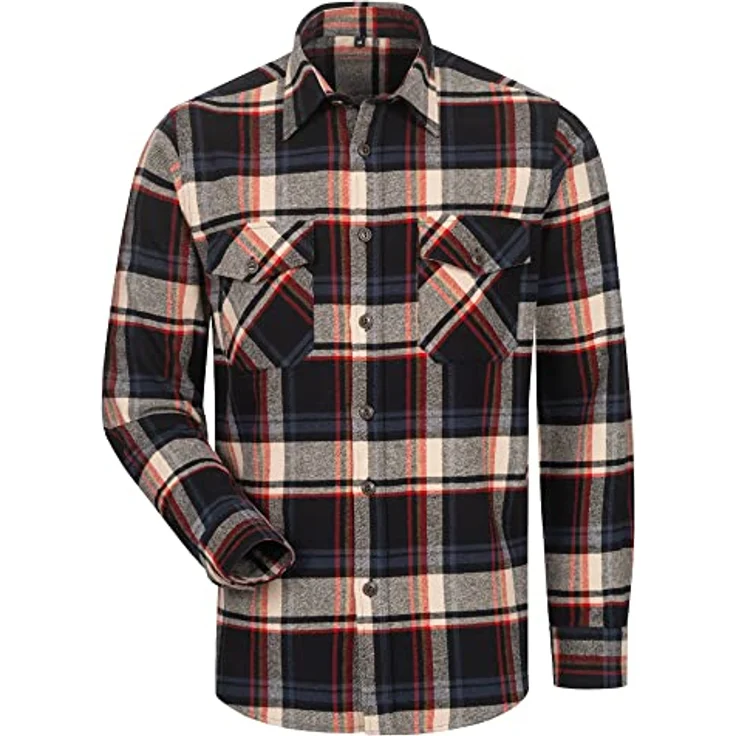 HELMUT FELDTMANN Hemd TURRELL Gr.L, kariert in schwarz/marine/beige/rot, aus 100% Baumwolle, 290 g/m² Webflanell, weitenregulierbarer Ärmelbund – Bild 1