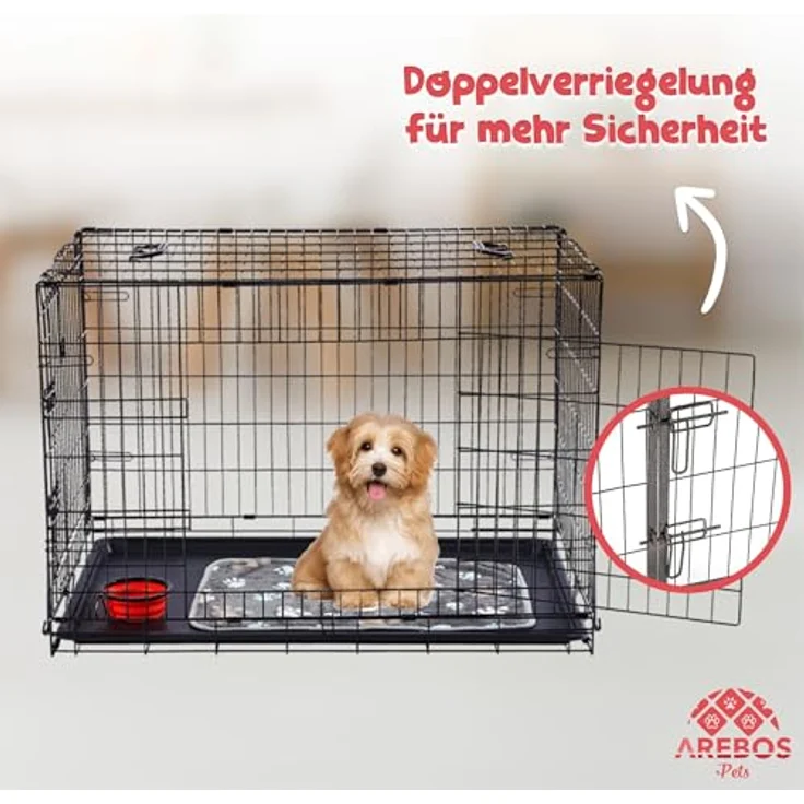 Arebos Hunde-Transportbox Hundekäfig klappbar S-XL bis 11,00 kg, Kuscheldecke, Schwarz – Bild 3