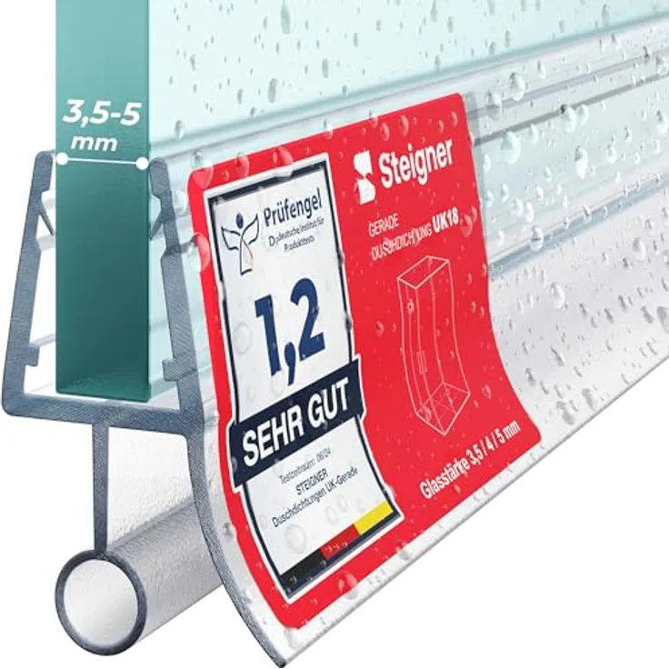 STEIGNER Duschtürdichtung UK18, 60 cm transparente Dichtung für Eckeinstieg und Fünfeckdusche, 3,5-5 mm Glas, wasserdicht und langlebig, einfacher Einbau