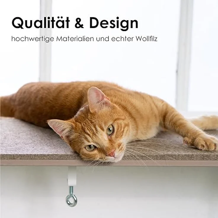 LucyBalu® Premium Katzen Fensterbankliege | Katzenliege für Fensterbank | Katzen Fensterliege | Fensterbrett Verbreiterung 64x32x2cm | Katzenbett Fensterbank mit Filzauflage & Metallbefestigung Sand - Preisvergleich – Bild 2