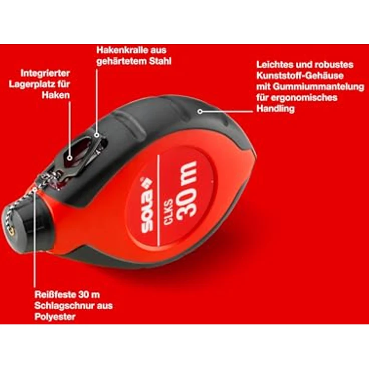 Sola CLKS Schlagschnur Set Blau, 30 m Markierschnur mit Kreide, 6:1 Getriebe für schnellen Schnureinzug, robustes Kunststoffgehäuse – Bild 2