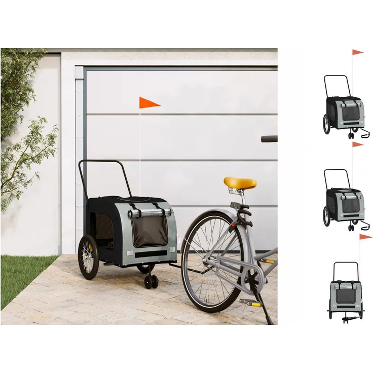 vidaXL Hunde-Transportbox Fahrradanhänger Schwarz und Grau Oxford-Gewebe und Eisen, für kleine Hunde und Katzen, maximale Tragfähigkeit 45 kg – Bild 1