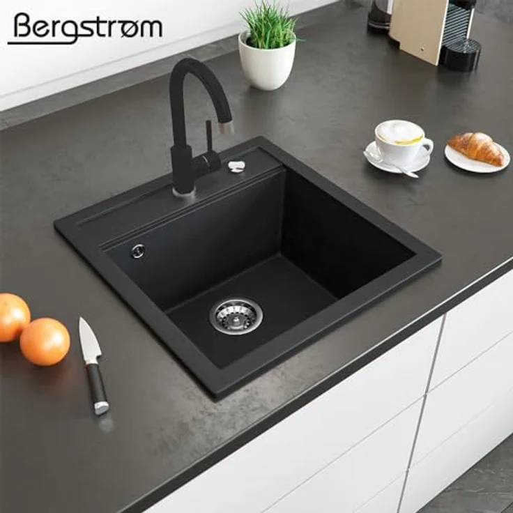 Bergström Spülbecken Schwarz 49 x 50 cm mit Trockenplatz – Bild 4