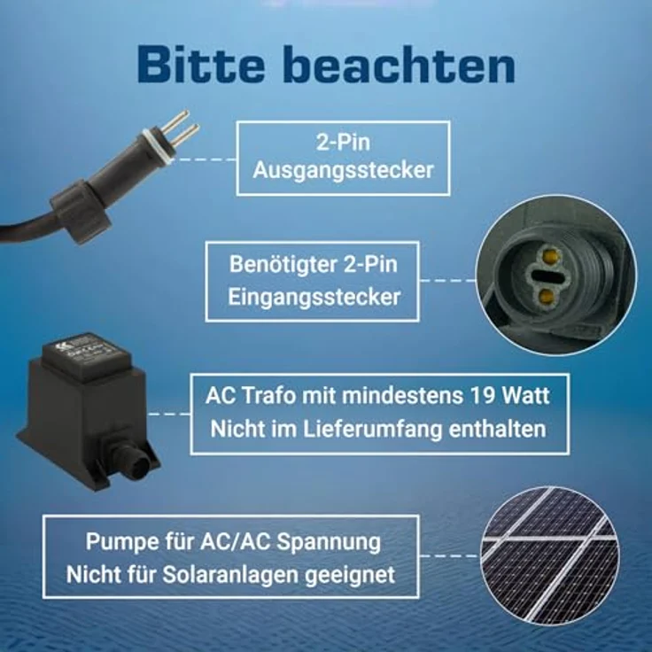KERRY Ersatz-Teichpumpe ohne Trafo 1000 L/H | 17 Watt AC stromsparend | Vorfilterkammer | 170 cm Förderhöhe | 5m Kabel | Brunnenpumpe | Gartenteichpumpe, Schwarz – Bild 7