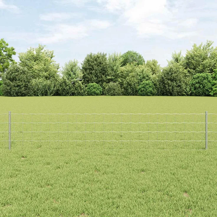 Prolenta Maison Exclusive Euro-Zaun mit Pfosten, 50 x 0,4 m, verzinkter Stahl Silber, Netz-Diagonal, wetterbeständig und rostfrei