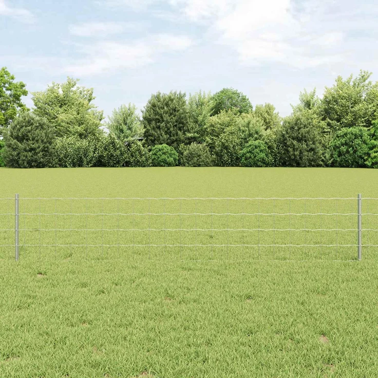 Prolenta Maison Exclusive Euro-Zaun mit Pfosten, 50 x 0,4 m, verzinkter Stahl Silber, Netz-Diagonal, wetterbeständig und rostfrei