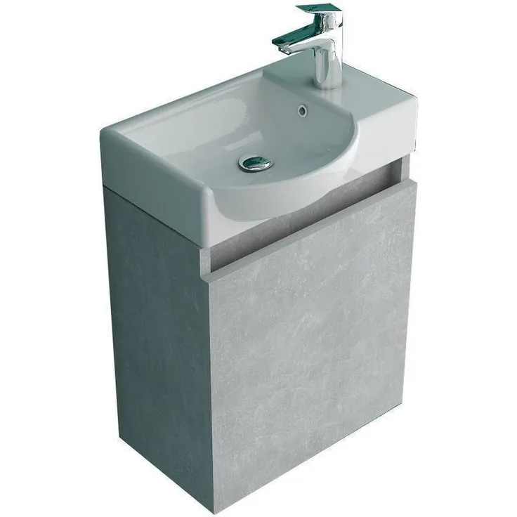 Alpenberger Waschbecken Gäste WC Waschbecken mit Unterschrank - Hängeschrank Vormontiert (2-tlg. WC Waschbecken mit Unterschrank, Gäste WC Möbel Set), Waschtische mit Unterschrank - Badmöbel Grau