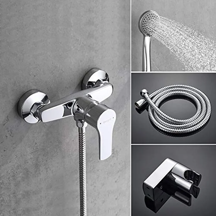 IBERGRIF M12057 Star, Einhebel Duscharmatur Set, Brausebatterie mit Duschkopf, Duschkopfhalter, und Brauseschlauch, Matt, Silber – Bild 5
