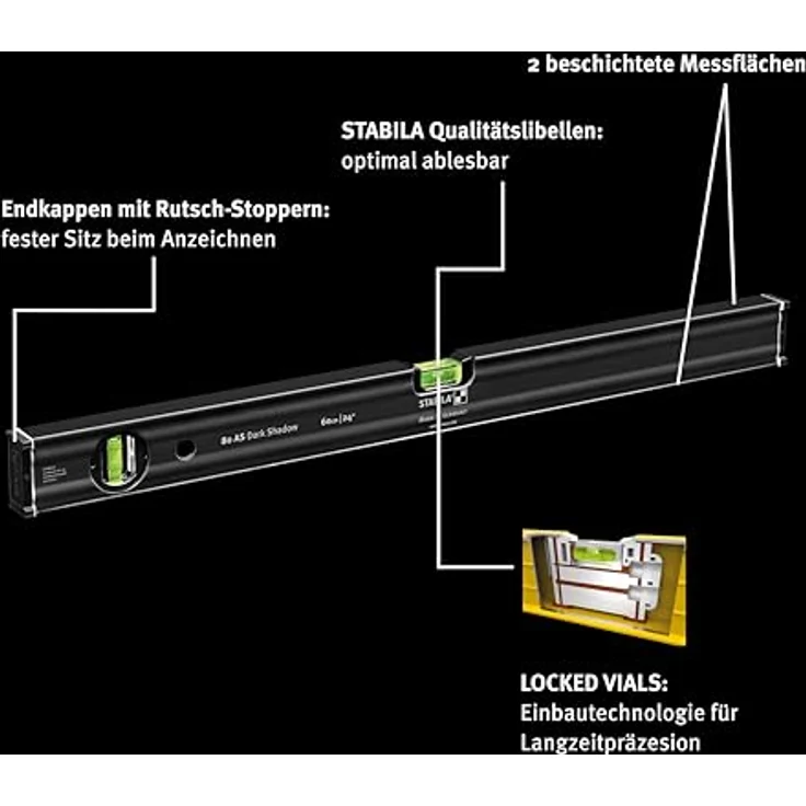 Stabila Wasserwaagen-Set 80 AS Dark Shadow, 2-teilig: 60 cm, 100 cm, edle Anthrazit-Mattbeschichtung – Bild 3