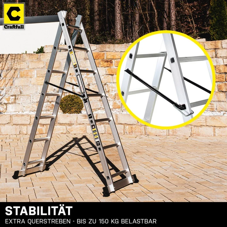 Craftfull Leitergerüst CF-103A Mehrzweckleiter Alu Leiter Gerüst Arbeitsbühne (1.95 Meter 7 Sprossen) - Preisvergleich – Bild 3