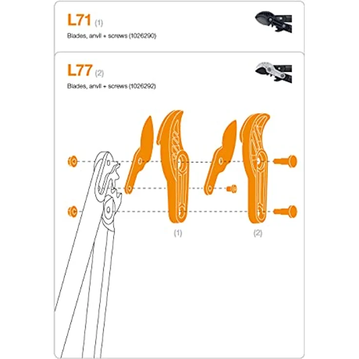 Original Ersatz-Klinge, Amboss und Schrauben für Fiskars PowerGear Amboss Getriebeastschere L71, Schwarz, 1026290 – Bild 4