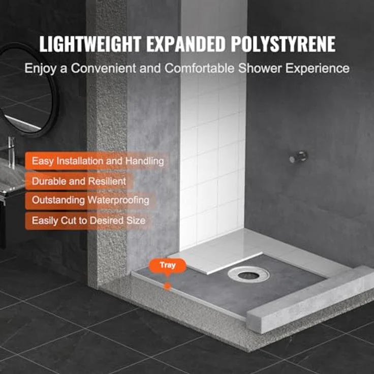 VEVOR Duschrand-Set, 914 x 914 x 22 mm, großes Duschwannen-Set mit 16 cm zentralem Abfluss, leichte EPS-Konstruktion, 2 wasserdichte Tücher, einfache Installation – Bild 4
