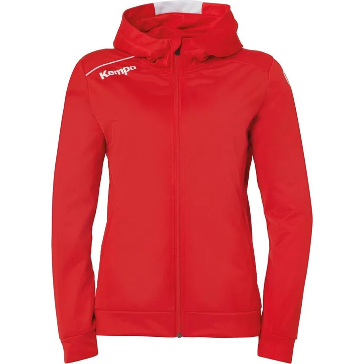 Kempa Player Kapuzenjacke Damen, taillierte Arbeitsjacke mit Kontrasteinsatz, 2 Reißverschlusstaschen, Rot, Größe L