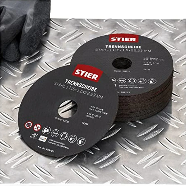 STIER Trennscheiben Stahl 115 x 1,5 x 22,23 Form 41 gerade 25 Stk. - Korund, Glasfasergewebe, extradünn, Laufruhe, niedriger Funkenflug – Bild 2