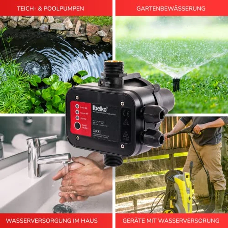BELKO Druckwächter Druckschalter für Wasserpumpen, mit Kabel bis 10 Bar, Gartenbewässerung elektronische Pumpensteuerung Hauswasserwerk Trockenlaufschutz, IP65 - 10 bar - mit Kabel, in Grau – Bild 4