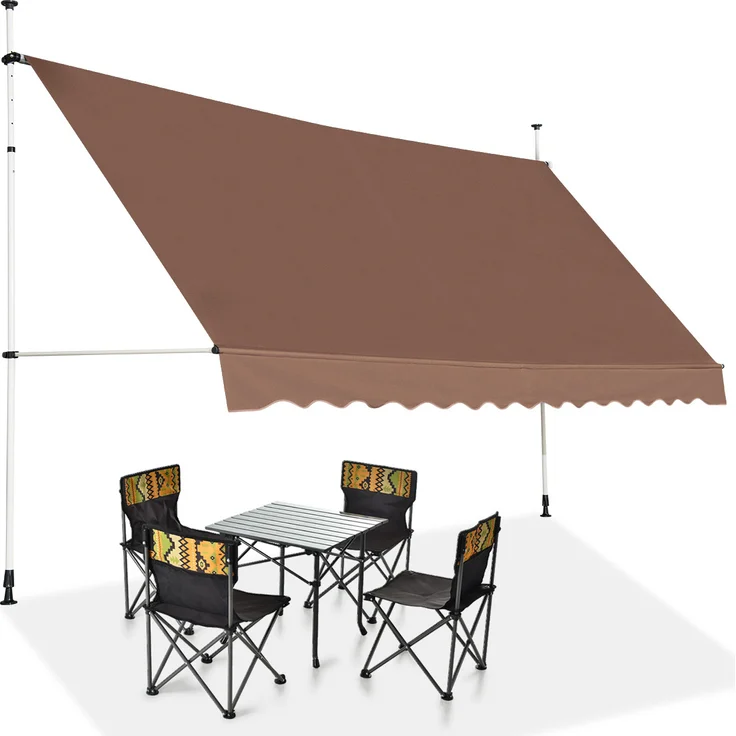 GOPLUS 4 m Klemmmarkise, Höhenverstellbare Terrassenmarkise ohne Bohren in Grau, mit Handkurbel und UV-beständigem Material