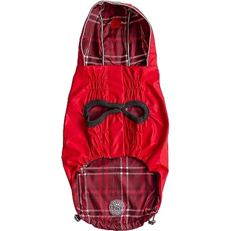 GF Pet Hunde-Regenmantel, Elasto-Passform, wendbar, für Hunde, wasserdichte Kapuzenjacke, rotes Karomuster, Größe XL – Bild 3