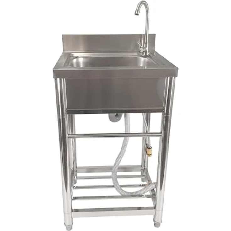 Lemodo Spültisch freistehend, Wasserhahn mit Gartenschlauch-Anschluss, Edelstahl, mobil einsetzbar - Preisvergleich – Bild 1