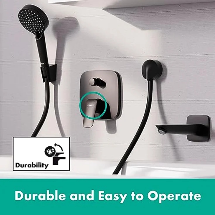 hansgrohe Logis Badewannenarmatur Unterputz für 2 Verbraucher, Mischbatterie für iBox universal, Mattschwarz, Softsquare-Design, Einhebelmischer mit Keramikmischsystem – Bild 4