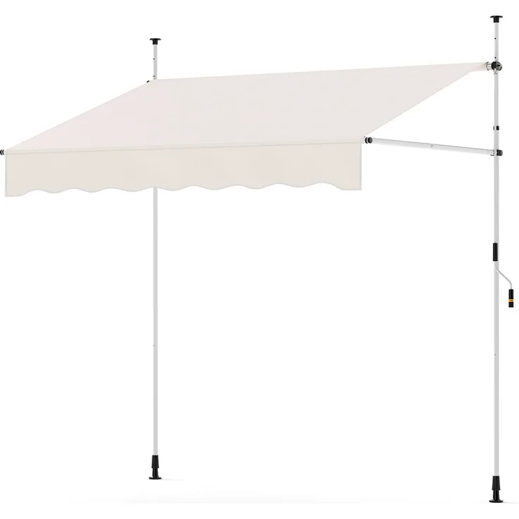 COSTWAY Klemmmarkise 200 cm, höhenverstellbare Balkonmarkise ohne Bohren mit Handkurbel, UV-beständig, Sonnenschutz in Weiß