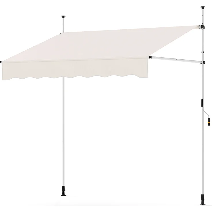 COSTWAY Klemmmarkise 200 cm, höhenverstellbare Balkonmarkise ohne Bohren mit Handkurbel, UV-beständig, Sonnenschutz in Weiß