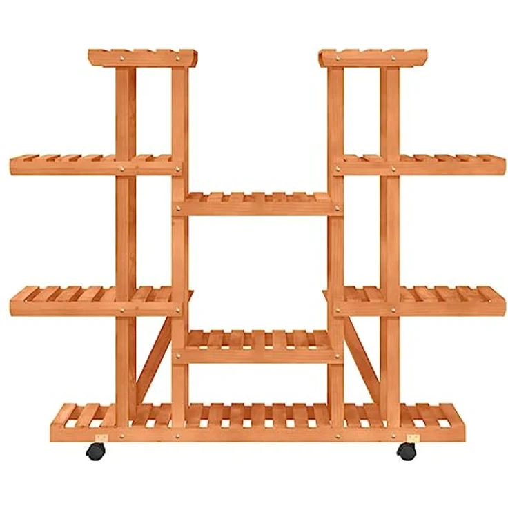 vidaXL Blumenständer, Pflanzständer mit Rollen 110x25x115 cm Massivholz Tanne, Retro-Design mit drehbaren Rollen – Bild 6