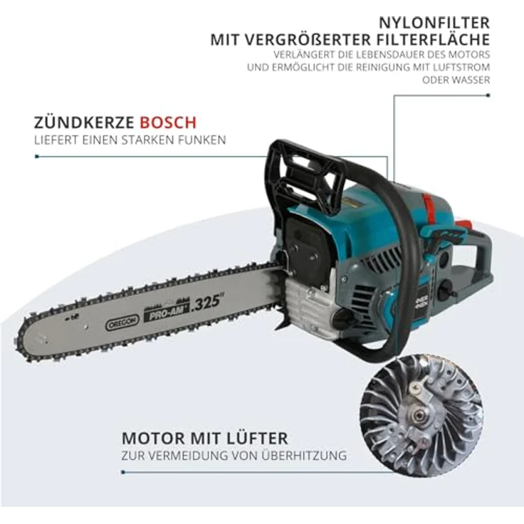 Könner & Söhnen Benzin-Kettensäge KS CS21G-16-1, 1,6 kW, 45 cm³, Schwertlänge 40 cm, Easy-Start-System, hohe Sicherheit, Anti-Vibrations-System – Bild 6
