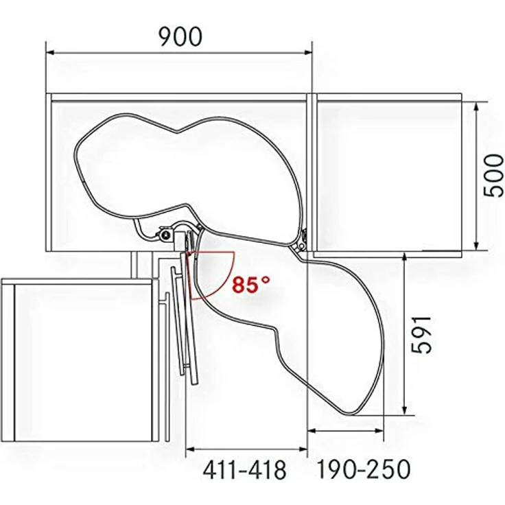 Lemans II anthrazit rechts ausschwenkend für Eckschrank mit 45 cm Türbreite und Lichter Schrankhöhe von 650-800 mm Eckschrankbeschlag Eckschrankauszug von SO-TECH® – Bild 4