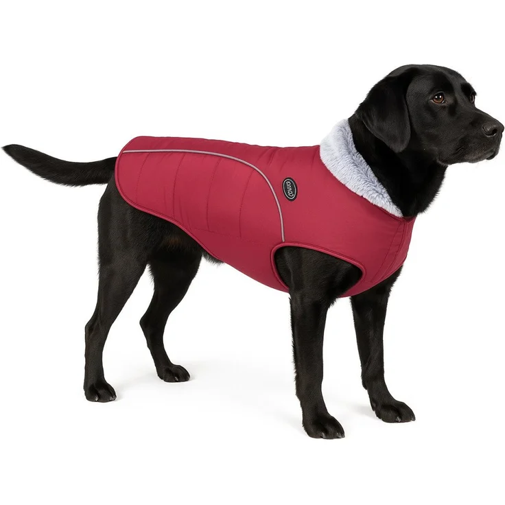 Nobby Hundemantel Alva, roter Tiermantel aus wasser- und windabweisender Kunstfaser mit kuscheligem Fleecefutter und Reflektorstreifen – Bild 1