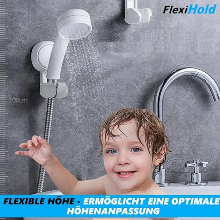 FlexiHold Duschkopfhalterung Duschkopf Halter Halterung Duschkopfhalter, (Brausehalter 360° drehbar verstellbar mit Saugnapf ohne bohren) – Bild 3