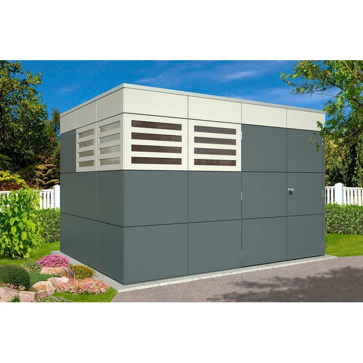 Skanholz Gartenhaus CrossCube Perth 4, BxT: 337x253 cm, Schiefergrau, witterungsbeständige zementgebundene Fassadenplatten, 8,53 m² Grundfläche, 4 Kunststofffenster