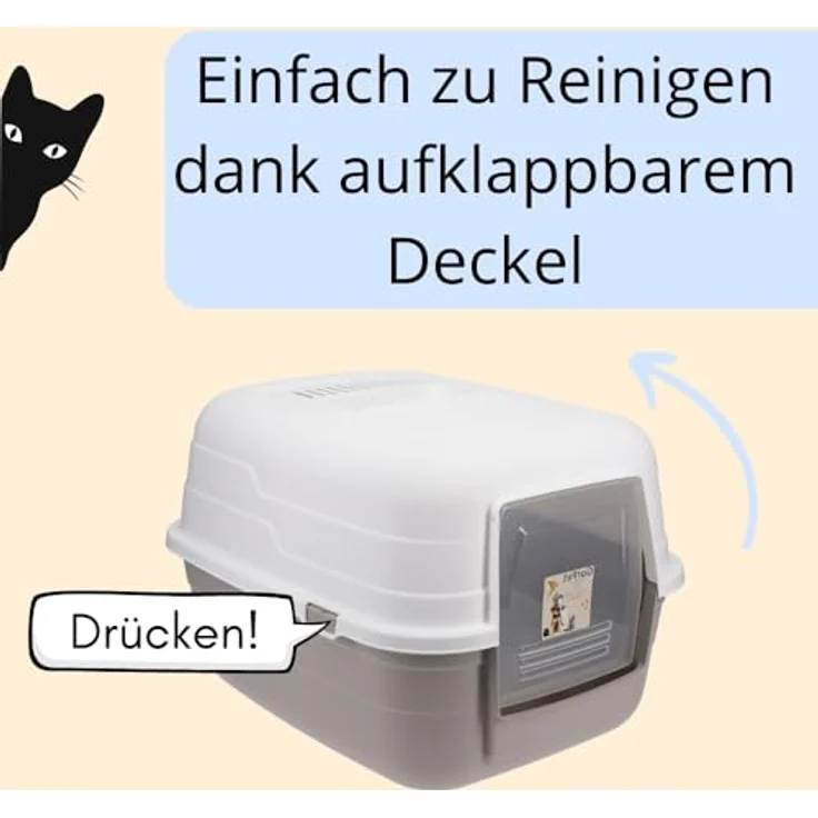 GarPet Katzenklo mit Deckel Aktivkohlefilter grau modernes Design, Katzentoilette mit transparenter Schwingtür – Bild 5