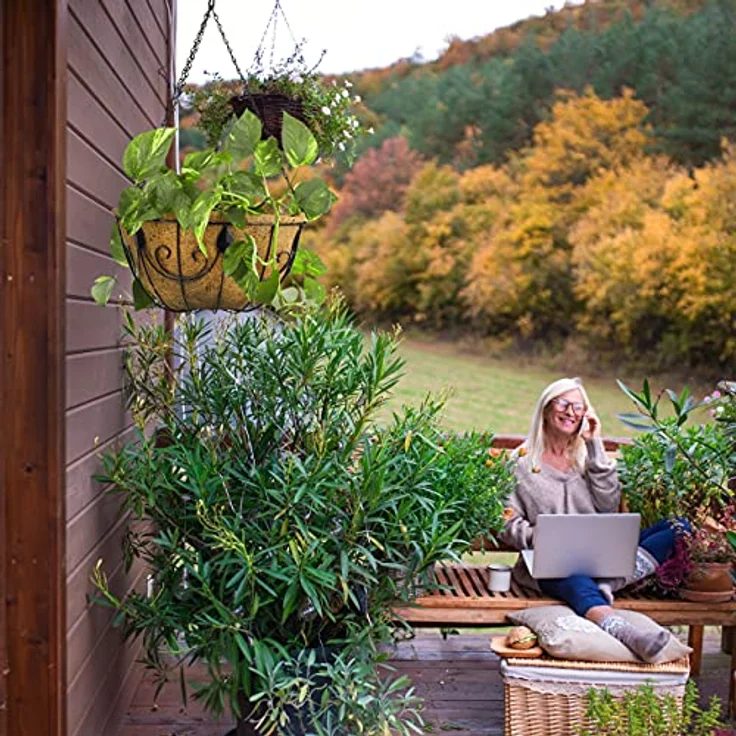 Relaxdays Hängekorb 3er Set, Kokos, Blumenampel mit Kette, 35 cm Durchmesser, je Pflanzenhalter 10 Liter Volumen, braun – Bild 2