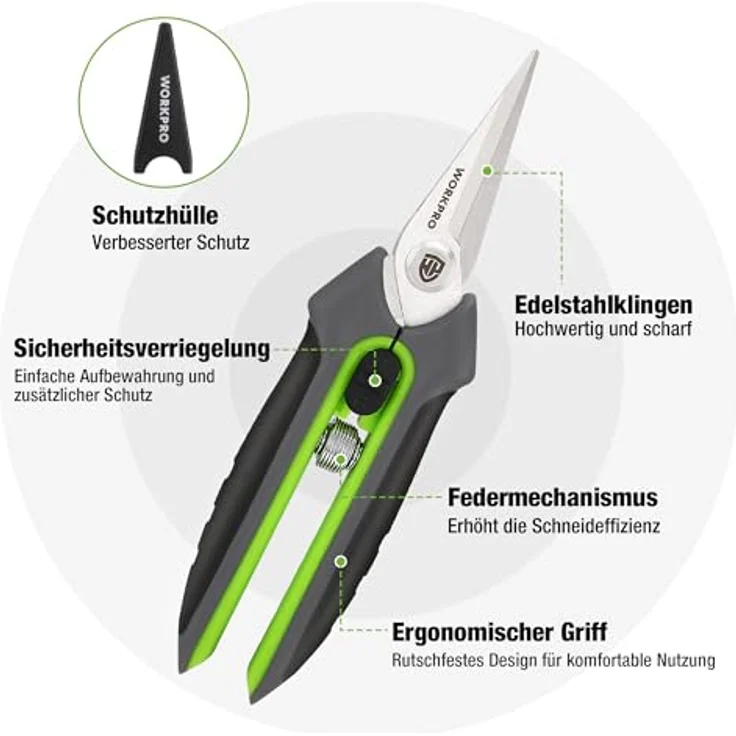 WORKPRO Gartenschere Set 2-tlg, Bypass Astschere 210mm & Ernteschere 160mm für Blumen & Früchte, SK5 Stahl, ergonomisches Design, Sicherheitsverschluss – Bild 3