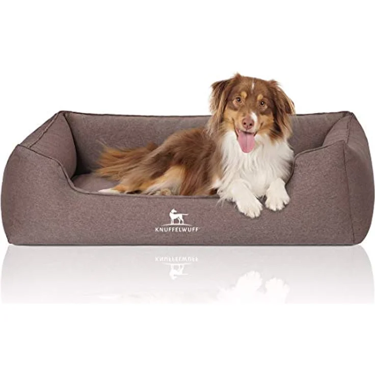 Knuffelwuff Orthopädisches Hundebett Leano aus Velours mit Handwebcharakter XXL 120 x 85cm Braun – Bild 1