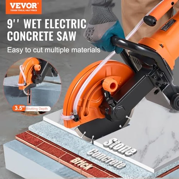 VEVOR Elektrische Betonsäge 230 mm, Hochleistungs-Kreissäge 2000 W, Schnitttiefe 89 mm, Nass-/Trocken-Scheibensäge mit Wasserrohr und Wasserpumpe für Stein und Ziegel – Bild 2