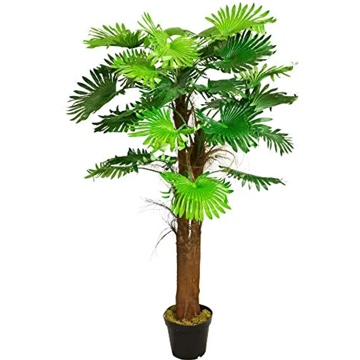 Künstliche Palme Pflanze Kunstpflanze Palmbaum Fächerpalme Deko Zimmerpflanze Kunstbaum künstlich im Kunststofftopf Plastikpflanze 180 cm Decovego