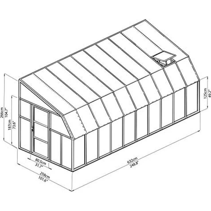 Palram - Canopia Gewächshaus Sun Room, BxTxH: 257 x 632 x 266 cm, BxLxH: 58 x 120 x 266 cm, 3 mm Wandstärke, lebenslang widerstandsfähige Wandpaneele, Alu Wintergarten Polycarbonat, 6.3 x 2.6 m, weiß – Bild 6