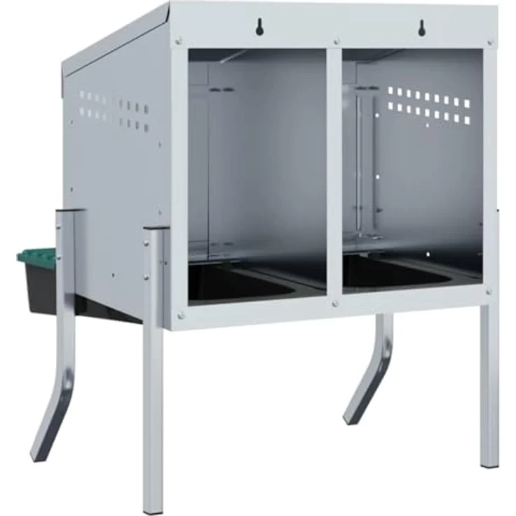 vidaXL Hühnerstall Hühner-Nistkasten 2 Fächer, verzinkter Stahl mit flexibler Beinhöhe, Silber/Dunkelgrün/Schwarz – Bild 7
