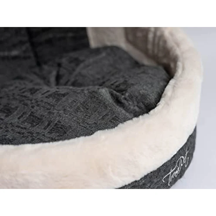 TrendPet LunaHome Kuschelhöhle für Hunde und Katzen, dick gepolstert, grau-beige, Außenmaße 42x43x46 cm – Bild 2