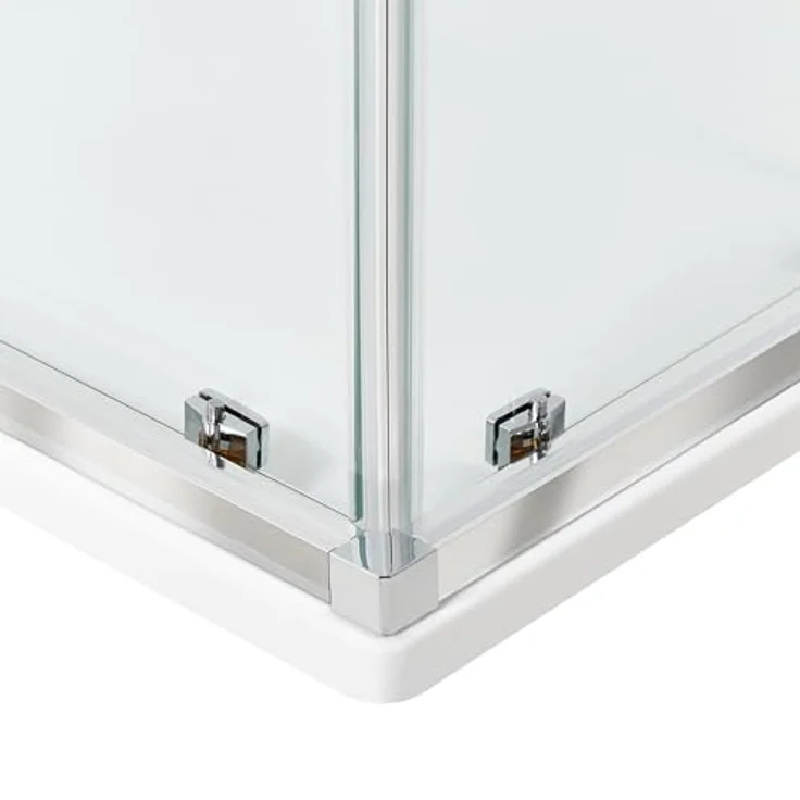 Beliani Duschkabine Silber, Sicherheitsglas mit Aluminium Rahmen, Eckeinstieg, Magnetschloss, doppelte Schiebetüren, 90x90x185cm, modernes Design – Bild 6