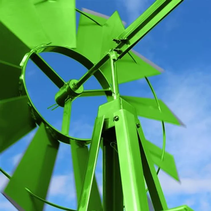 Wiltec Windrad mit 245 cm Höhe, Windmühle in Grün, US-Design, kugelgelagertes Texasrad, Rankhilfe für Garten – Bild 5