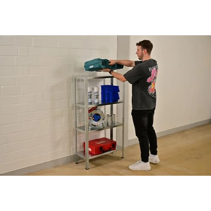 Schulte Regalwelt Lagerregal mit 4 PowerMAX-Fachböden, 137x75x30cm Regalsystem, Steckregal mit einfacher Montage ohne Verschrauben, Traglast je Boden bis zu 50 Kg (Gesamttraglast bis zu 200 Kg) – Bild 3