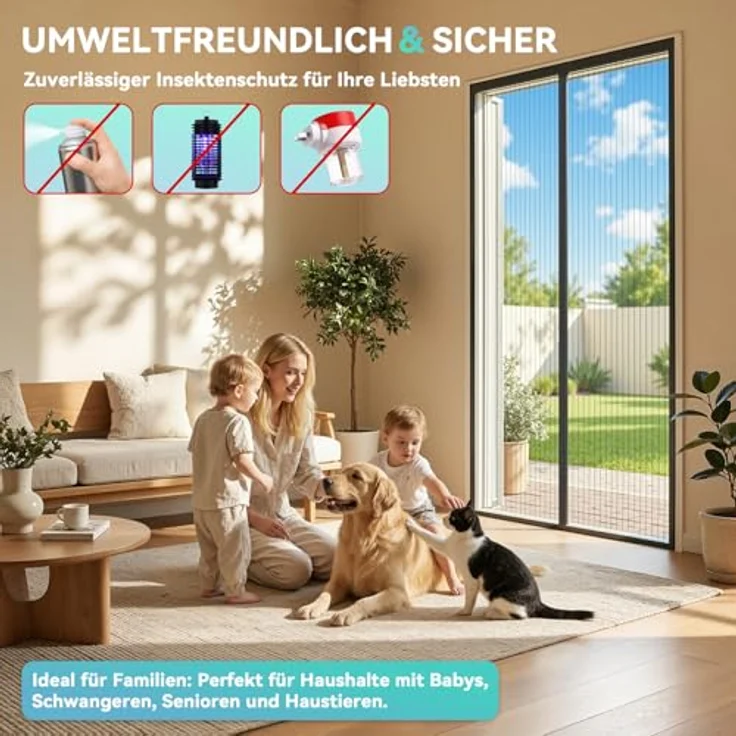 Auxmir Fliegengitter Balkontür Magnet 90x210cm, Insektenschutz mit starken Magneten und 4cm breitem Klettband, einfache Installation ohne Bohren für Wohnzimmer und Terrassentür – Bild 4